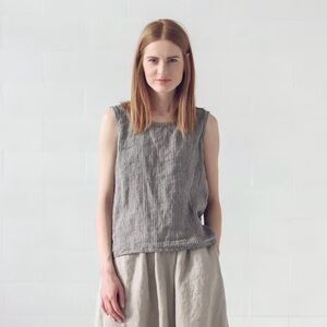 Flax Gray Gingham Linen Tank Top